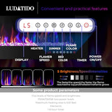 Ludatido 72 Inch Electric Fireplace Wall Mounted/Recessed, Electric Fireplace Insert with 5100BTU fpr 410 sq ft Room, Multicolor Flame with Timer/Touch Screen/Remote-Slim Ludatido