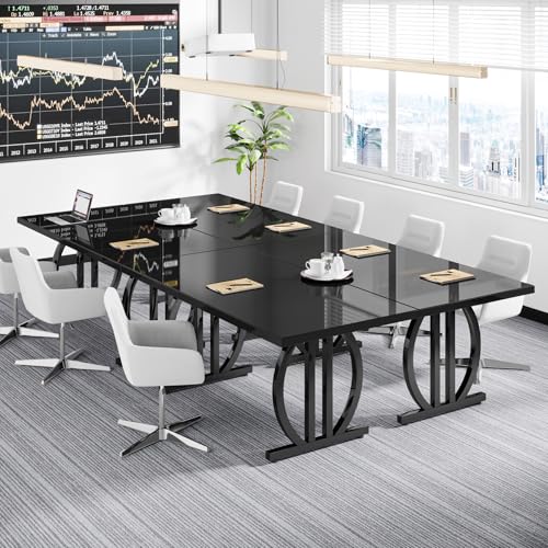 Tribesigns Computer Home Office Desk,Executive Desk,63 inch Large Modern Computer Desk with Metal Geometric Base,Conference Table,Black Tribesigns