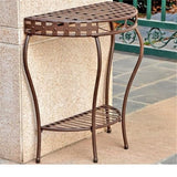 Pemberly Row Iron Patio Console Table, 30" H x 28.5" W x 14" D, Matte Brown Finish, Powder Coated All Weather and Water Resistant, UV Protected Accent Table for Outdoor or Patio Use Pemberly Row