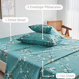 ZRNBAST Teal Sheet Set 4 Pcs Twin Sheet Set Floral Print Flat Sheet Fitted Sheet Farmhouse Style Bedding Sheets Easy Fit Microfiber Sheets-All Seasons (Teal, Twin) ZRNBAST