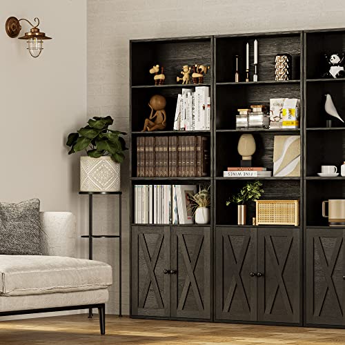 Industrial Vintage Black 6-Tier Bookcase with Doors - 70" Tall Shelves for Home Office & Living Room by IRONCK IRONCK