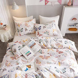 Ivellow Twin Duvet Cover Kids 100% Cotton Butterfly White for Cute Bedding Set 3Pcs Ultra Soft Breathable Patterned Cartoon Comforter Boys Girls Toddler Teen Ivellow