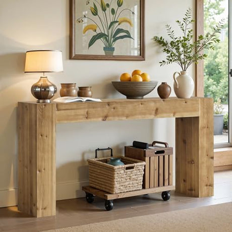 Tribesigns 63-Inch Solid Wood Console Sofa Table, Farmhouse Long Entryway Table Behind Couch for Living Room, Entrance, Hallway, Foyer, Easy Assembly (Light Brown) Tribesigns