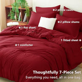 CozyLux Queen Comforter Set Dark Red, 7 Pieces Bed in a Bag Queen Size Comforter Set with Sheets, Bedding Sets with Down Alternative Comforter, Fitted Sheets, Flat Sheets, Pillow Shams and Pillowcases CozyLux