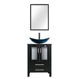 eclife 24" Modern Bathroom Vanity Sink Combo Black Stand Cabinet with Blue Boat Tempered Glass Vessel Sink & Water Save Faucet & Pop Up Drain (A29BU) eclife
