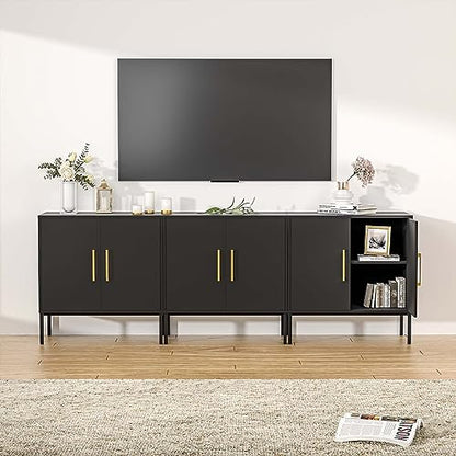 LYNSOM Set of 3 Accent Storage Cabinet with Doors and Adjustable Shelf, Freestanding Modern Sideboard Buffet Cabinet for Office, Dining Room, Living Room, Hallway, Black - WoodArtSupply