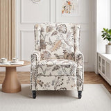 Pushback Recliner Chair, Floral Fabric Wingback Recliner Chair, Upholstered Rivet Trim Armchair Push Back Recliner Accent Chair for Small Spaces, Living Room, Plants Beige