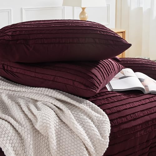 NEXHOME PRO Duvet Cover Queen,3 Pieces Boho Tufted Duvet Cover Set, Soft and Lightweight 100% Washed Microfiber Comforter Cover Set for All Season(Burgundy,90 x 90)-No Comforter NEXHOME PRO