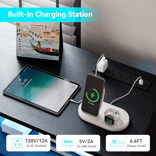 Black Dresser for Bedroom, Wooden Modern 7 Drawers Long Dresser with Charging Station and Led Lights Design, Large Capacity Storage Chest of Drawers, Wide Dresser for Living Room, Hallway GarveeHome