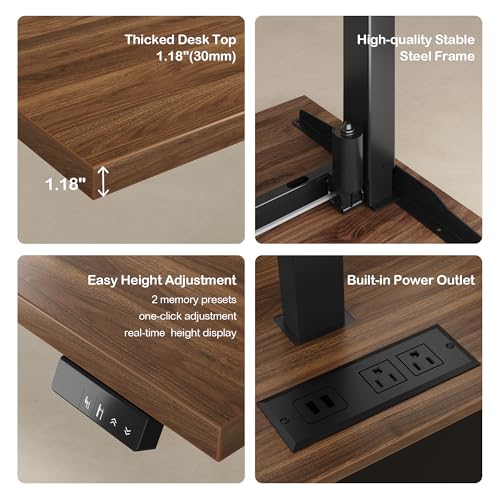 ModernMate 63" Standing Desk with File Cabinet, Privacy Panel, AC/USB, 1.18" Desktop, Executive L Shaped Height Adjustable Electric Stand Up Desk, Home Office Table with 3 Drawers, Black Walnut ModernMate