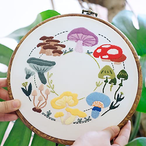 HAND U JOURNEY Basic Embroidery Stitch Kit – 28 Stitch Techniques with Mushroom Embroidery Set, Beginner-Friendly DIY Craft Kit for Adults