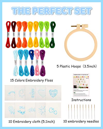 Pllieay 10 PCS Cross Stitch Kits for Beginners, Embroidery Beginner Kits for Kids 7-13, Include Instructions, Cross Stitch Kits with Pattern, Needlepoint Kits for Embroidery Projects