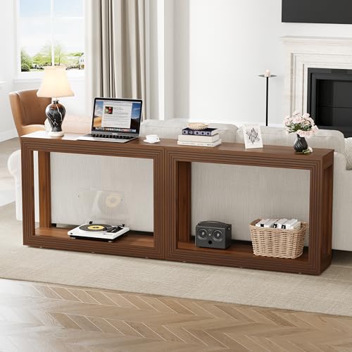 AVZEAR Fluted Entryway Console Table with Storage Shelf, 43" Mid-Century Couch Table Behind Sofa Long and Skinny for Living Room Hallway Entrance Foyer, Walnut AVZEAR