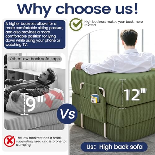 GEARIVY Folding Sofa Bed Convertable Corduroy Couch King Size Floor Sleeper 4-in-1 DIY Combination Modular Sofa Fold Out Futon Lounge Comfy Foldable Lazy cama for Living Room GEARIVY