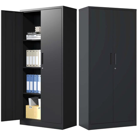 Lockable Cabinet Metal Storage Cabinet, 69" Locking Metal Storage Cabinet with 3 Adjustable Shelves,Black Metal Cabinet with 2 Doors and Lock for Office, Garage, Home (Black, 69") HomJoones