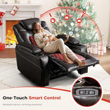 ANJ Electric Power Recliner Chair with Adjustable Powered Headrest, Faux Leather Home Theater Seating Overstuffed Reclining Furniture with USB Ports, Cup Holders, Hidden Arm Storage (Brown/Red)