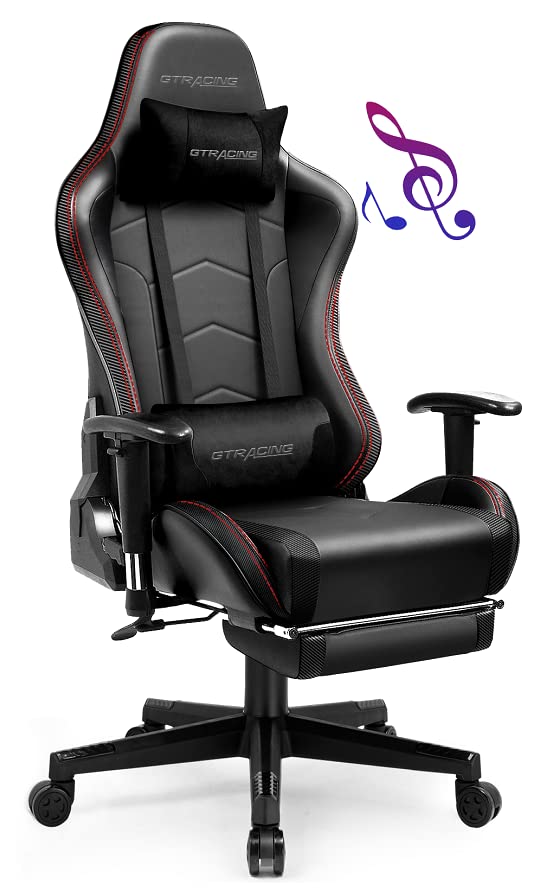 GTRACING Gaming Chair with Footrest Speakers Video Game Chair Bluetooth Music Heavy Duty Ergonomic Computer Office Desk Chair (Black) GTRACING