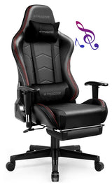 GTRACING Gaming Chair with Footrest Speakers Video Game Chair Bluetooth Music Heavy Duty Ergonomic Computer Office Desk Chair (Black) GTRACING