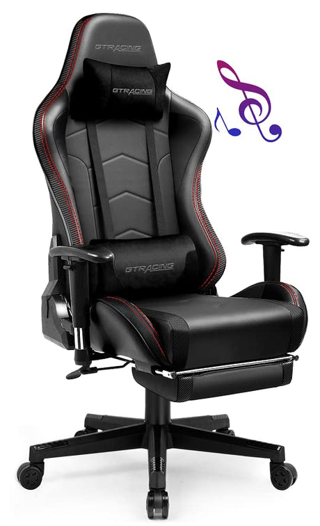 GTRACING Gaming Chair with Footrest Speakers Video Game Chair Bluetooth Music Heavy Duty Ergonomic Computer Office Desk Chair (Black) GTRACING