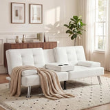 YESHOMY Modern Futon Sofa Bed, Convertible Futon Couch with Adjustable Backrest, Futon Loveseat Sleeper Sofa Bed with Armrest for Living Room, Small Spaces,PU Leather, White YESHOMY