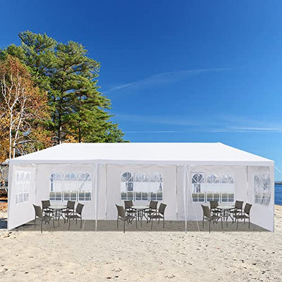 10'x30' Party Tent Outdoor Wedding Event Tents with 5 Removable Sidewalls, Heavy Duty Gazebo, Large Canopy Waterproof for Parties Patio Birthday Christmas White