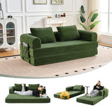 Liiwepo 79" Convertible Sofa Bed, 5-in-1Boneless Couch for Living Room with 2 Pillows Corduroy Folding Sleeper Sofa Bed, Boneless Cloud Loveseat Futon Sofa Bed for Living Room Bedroom Lounge, Green Liiwepo