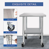 HARDURA Stainless Steel Table with Wheels 24 x 30 Inches Casters NSF Heavy Duty Commercial Work & Prep Table with Undershelf and Galvanized Legs for Restaurant Kitchen Bar and Hotel Garage HARDURA Restaurant Equipment