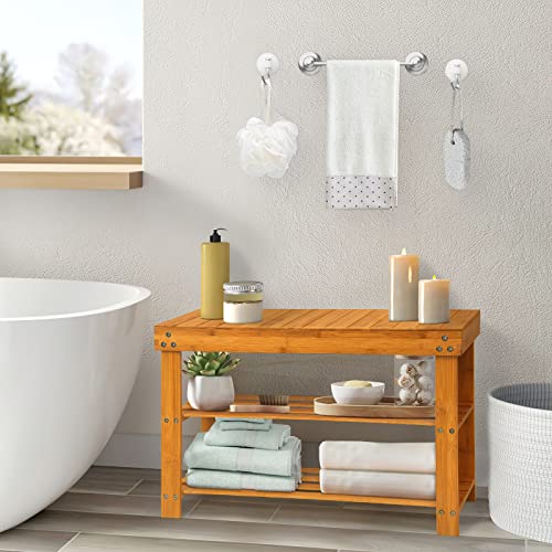 JMLHMXC Bamboo Shoe Rack Bench, 27.5'L*11'W*11.6'H Extended Edition 3-Tier Rack for entryway,Wooden Shelf Organizer Holds up to 220 lbs Ideal for Hallway Bathroom Living Room Mudroom JMLHMXC