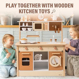 ROBUD Wooden Play Kitchen for Kids Toddlers, Kids Kitchen Playset with Realistic Accessories, Toy Kitchen Set with Plenty of Play Features, Modern Style Toy Kitchen for Girls & Boys, 3+, Caramel ROBUD