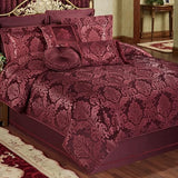 Touch of Class Camelot Luxury Bedding | Robust Burgundy | Matte Satin Damask on Richly Textured Jacquard-Woven Chenille Design | 4 Piece Set Includes King Comforter, Bedskirt, and 2 King Shams Touch of Class