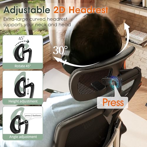 GABRYLLY Ergonomic Office Chair, High Back Home Desk Chair with Headrest, Flip-Up Arms, 90-120° Tilt Lock and Wide Cushion, Big and Tall Mesh Chairs for Man Woman, Black Task Chair GABRYLLY