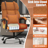 Ergonomic Office Chair with Footrest, 400lbs High Back Executive Home Office Computer Chair with Unique Ear-Shape Headrest for Neck Support,Brown Leather Office Chairs for Home Office Work Hihady