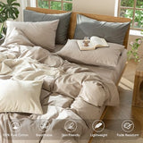 MooMee Bedding Duvet Cover Set 100% Washed Cotton Linen Like Textured Breathable Durable Soft Comfy (Heathered Taupe, Twin 68"x90") MooMee