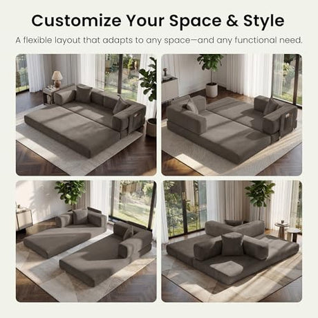 CUBENTE 78.8" Convertible Futon Sofa Bed,Corduroy Futon Couch with Storage Pocket,Folding Pull Out Sofa,No Assembly Boneless Couch for Living Room,Brown CUBENTE