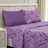 Ultra Soft Wrinkle-Free Microfiber Paisley Twin XL Sheet Set, Breathable Boho Bed Sheet Set – 16" Deep Pocket Fitted Sheet, Flat Sheet & 2 Pillowcases, Juegos de Sábanas, OEKO-TEX - Purple LDC LUX DECOR COLLECTION