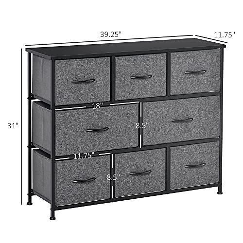 HOMCOM 8-Drawer Dresser, 3-Tier Fabric Chest of Drawers, Storage Tower Organizer Unit with Steel Frame for Bedroom, Hallway, Dark Gray - WoodArtSupply