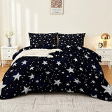 Double-Sided Printed Bedding with Minimalist Stars Cute - Ultra-Soft Microfiber Duvet Cover Set Single Durable Zipper Closure, Comfortable Quilt Cover for Bedroom Décor Dark Generic