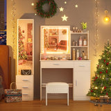 Greenvelly Makeup Vanity with lights and 2 Mirror, White Vanity Table with 3 Lighting Modes and Stool Set, Large Dressing Table with Drawers, Vanity Desk for Women and Girl Greenvelly