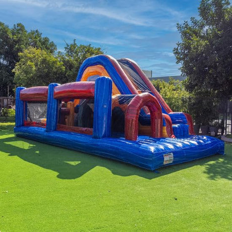 XJUMP Commercial Grade 13' Retro U Run Lightweight Inflatable Premium Marble Color Bounce House Obstacle with Climbing Wall Tall Slide Tunnel Entrance for Kids and Adults Outdoor Toys with Blower XJUMP