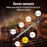 BBQOVN WiFi Sub-1G Wireless Meat Thermometer Unlimited Range 7 NIST Certified Sensors with Ambient Temp 2 Temp Monitoring Ways Digital Smart Base and App for BBQ, Smoker, Grill, Oven (Dual Probes)