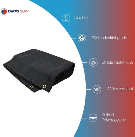 Tarps Now Heavy Duty Mesh Tarps, (20' X 40') with Grommets - 75% Sunblock Shade Cloth Tarp for Patio Screen, Wind Block, Privacy Screen, Canopies, Dump Trucks, Pool Cover - Black TarpsNow