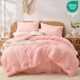 FUANNA Pink Full Size Comforter Sets 7 Pieces, Luxury Seersucker Bed in a Bag Full for All Seasons, Soft Bed Sets with Comforter, Flat Sheet, Fitted Sheet, Pillowcases & Shams for Bedroom FUANNA