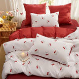 Bildenly White Comforter Set Full Size - Red Cherry Quilt Bedding Set 3 Pieces, Comforter Set Full, Soft & Lightweight Comforter(79‘’ x 90‘’) for Girl All Season & 2 Pillowcases(30‘’x20‘’) Bildenly