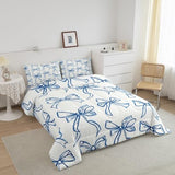 Feelyou Blue Bow Bedding Set Cute Bowknot Comforter Set for Kids Boys Girls Teens Room Decor Princess Comforter Twin Size Girly Kawaii Duvet Set 2Pcs Feelyou