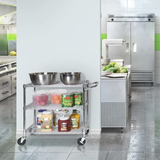 Seville Classics UltraDurable NSF Commercial Heavy Duty Metal Rolling Utility Cart, w/ Steel Shelves, Handle Bar for Restaurant, Garage, Warehouse, Kitchen, Office, Top Shelf (36"W x 18"D) Seville Classics
