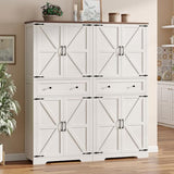 71" Tall Kitchen Pantry Storage Cabinet with Barn Doors and Shelves, White Farmhouse Linen Storage Cabinet With Drawers, Free standing Food Pantry Cabinets for Kitchen, Dining Room, Living Room Befrases