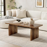 LITTLE TREE Farmhouse Coffee Table, 47 Inches Wooden Center Tables with Rounded Corners, Rectangular Living Room Tables, Modern Low Cocktail Tea Furniture for Living Room (Rustic Brown) LITTLE TREE