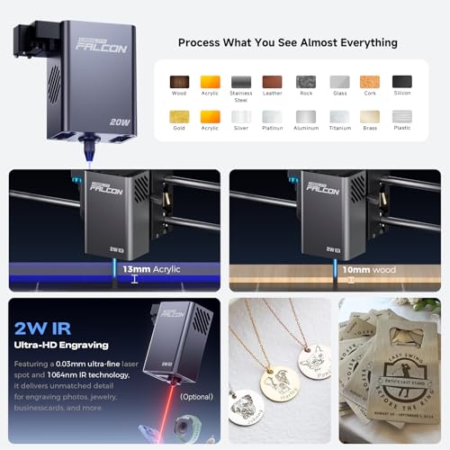 Creality Falcon A1 Pro 20W, Enclosed Engraver with Air Assist, HD Smart Camera for Auto Focus, APP Control, Convenient Touch Screen, Class 1 Safety Engraving Machine for Wood and Metal, Acrylic(White) Creality