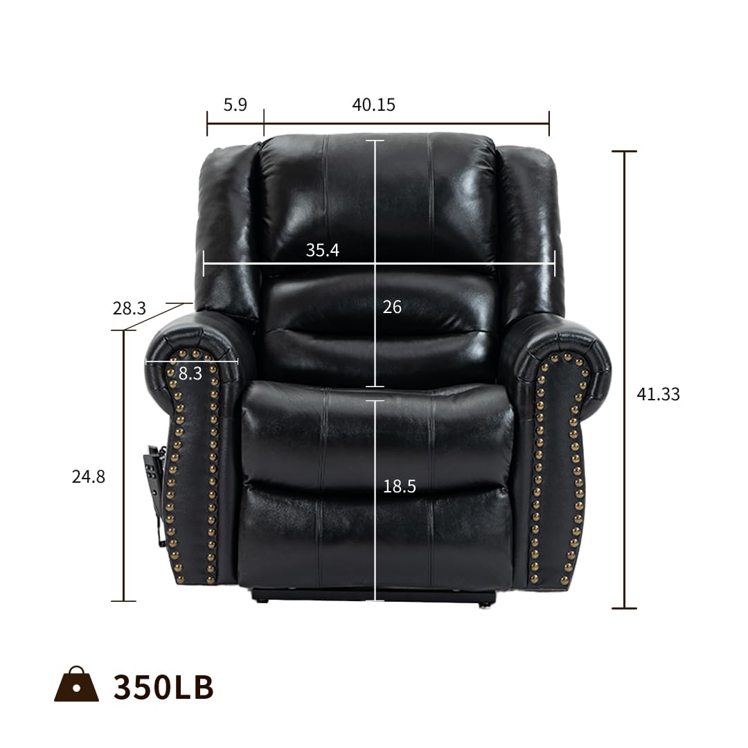 Genuine Leather Power Lift Recliner Elderly Chair, Lay Flat Lift Chairs, Remote Control with Point- Like Distribution Massage/Heating/Adjusting Reclining Model (Black) Luckoney