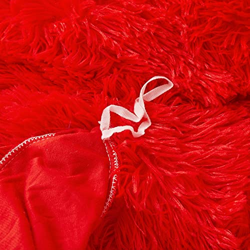 FOPPA Christmas Comforter Cover Queen - Ultra Soft Plush Bedding Set 3 Pieces (1 Faux Fur Duvet Cover + 2 Faux Fur Pillow Cases) Red Bed Set FOPPA